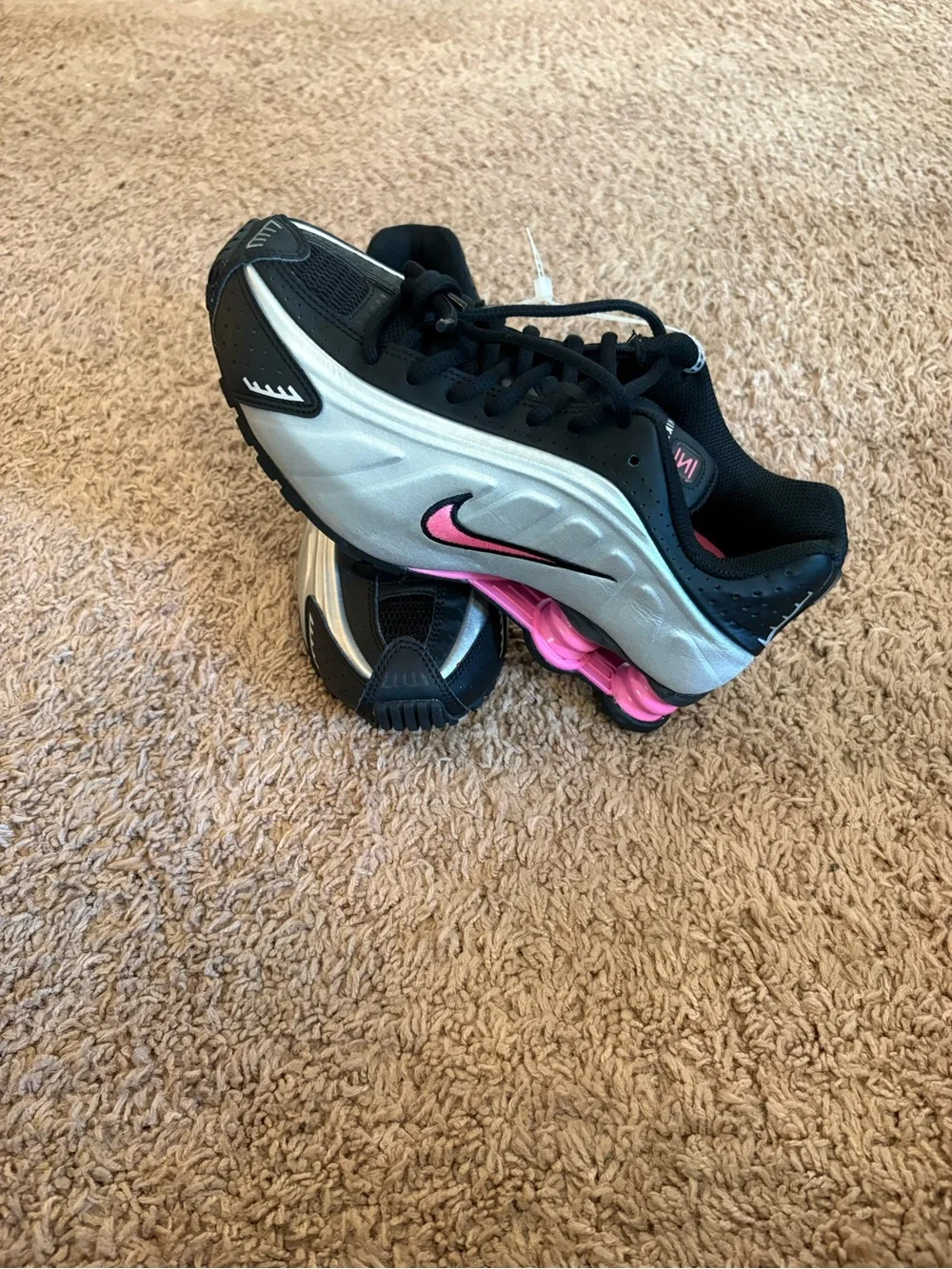 Nike Kids Silver and Pink Shock-Absorbent Sneakers